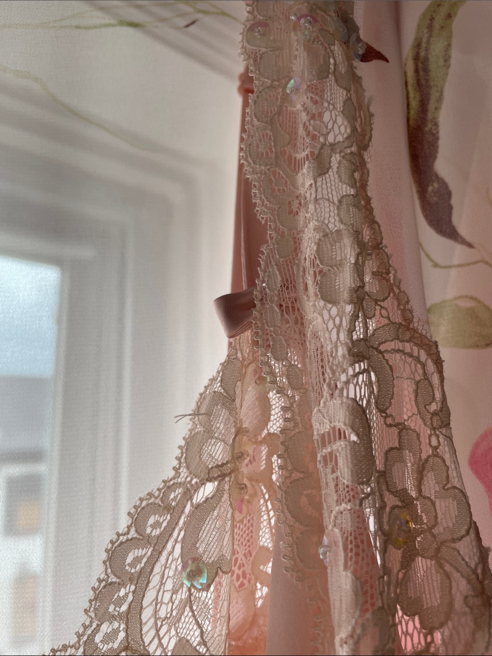 Valerie Stevens Pink Floral Satin Chemise with Sheer Floral Robe Vintage Medium - Picture 12 of 16